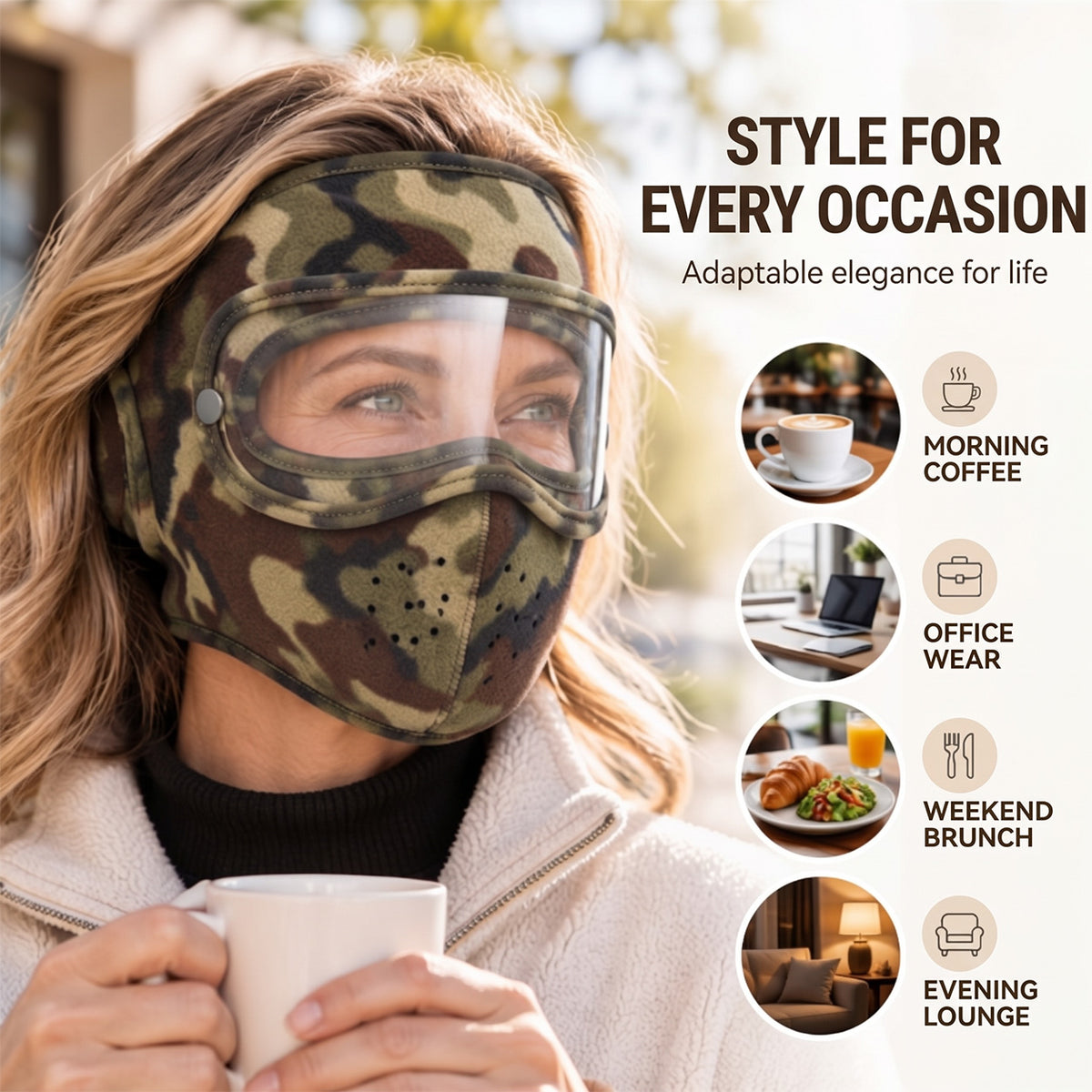 Winter Windproof Warm Face Mask with HD Protective Goggles