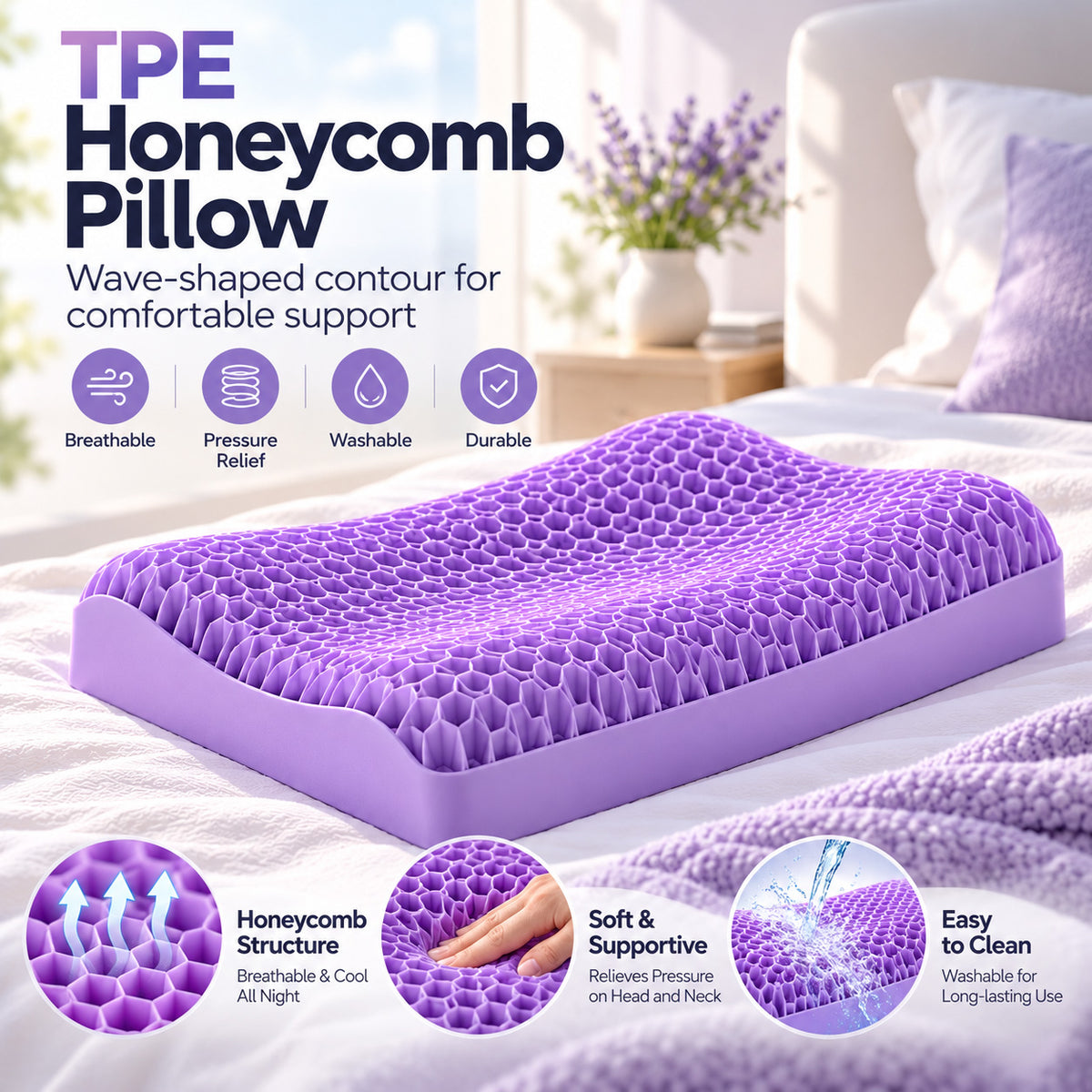 TPE Honeycomb Gel Pillow – Washable Adaptive Support Pillow
