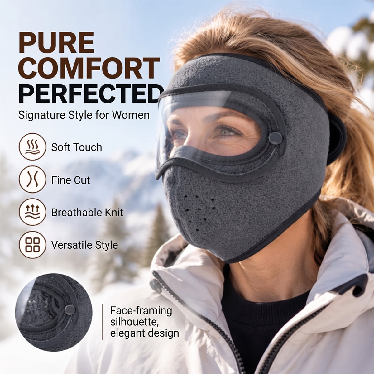 Winter Windproof Warm Face Mask with HD Protective Goggles