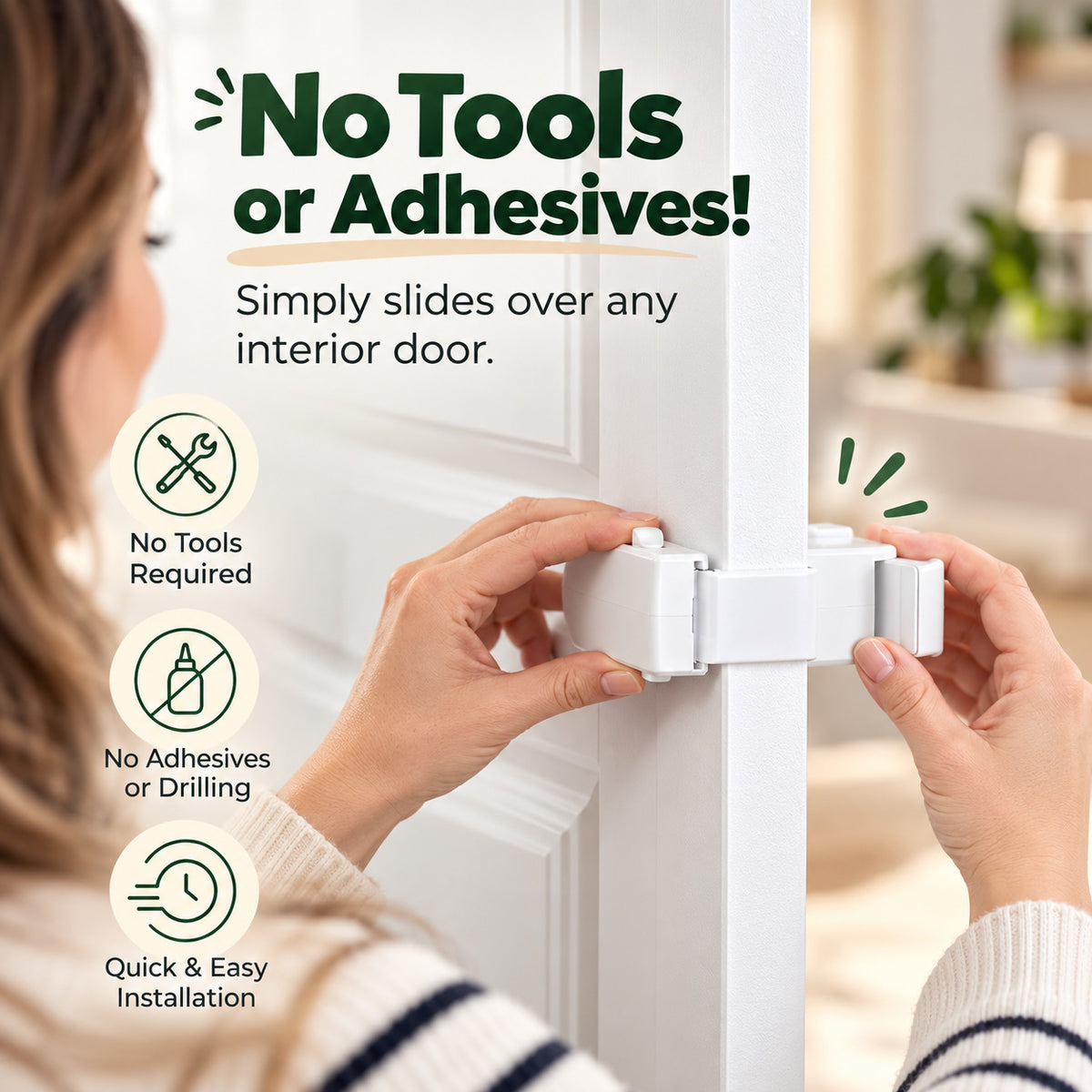 Childproof Interior Door Safety Lock – Snap-On Door Latch
