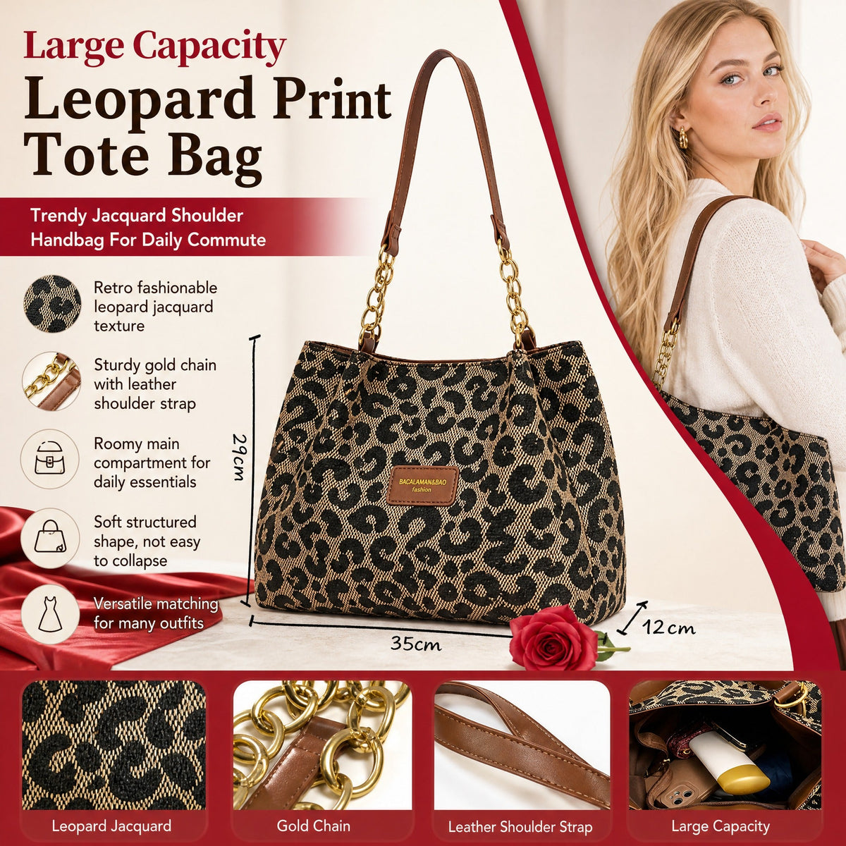 🎁2026 New Arrivals💥Large Capacity Tote Bag with Leopard Print