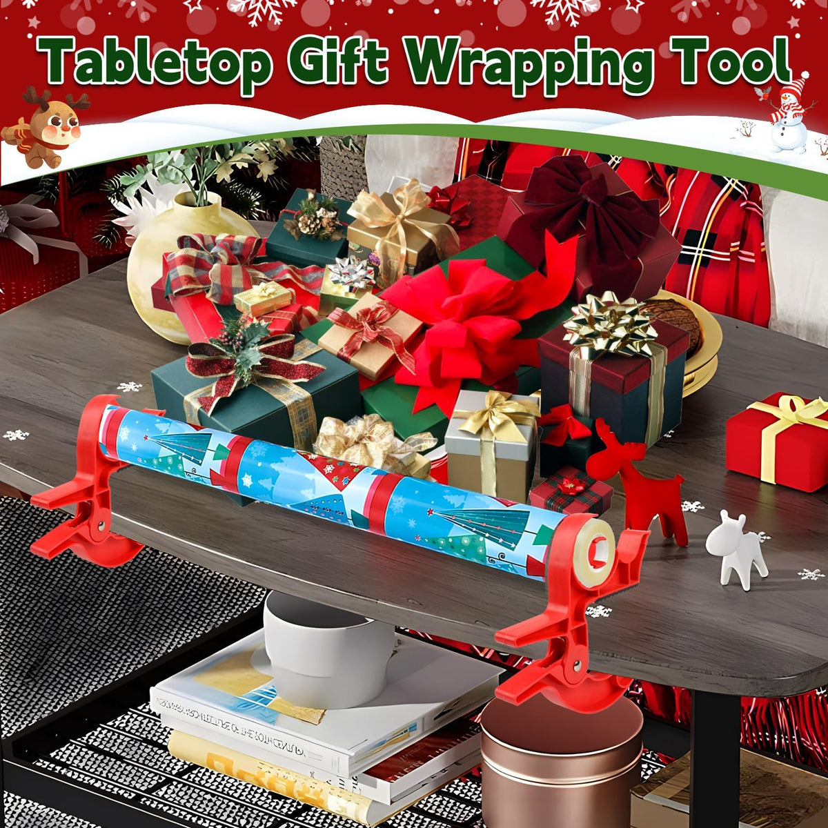 2 x wrapping paper cutters, wrapping paper clips with tape dispenser