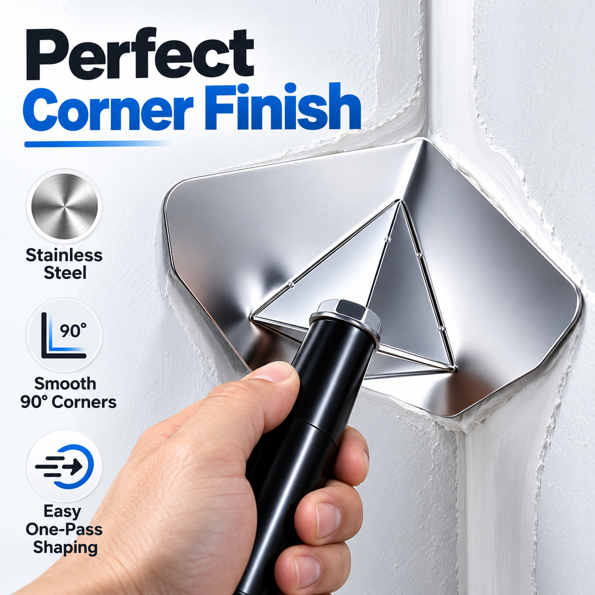 Corner Finishing Trowel – Stainless Steel Plaster & Putty Tool for Int ...