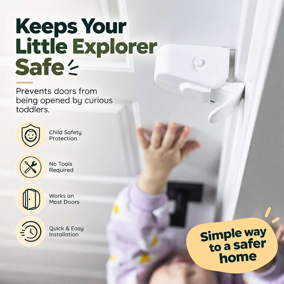 Childproof Interior Door Safety Lock – Snap-On Door Latch