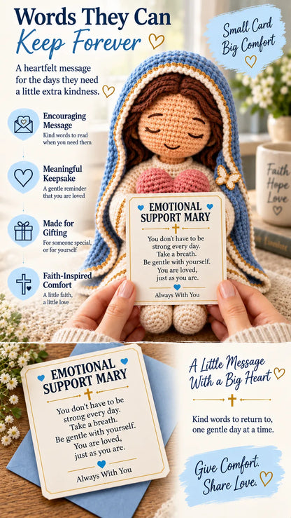 💙Always With You Mary Comfort Doll | Handmade Crochet Companion Holding A Heart with Encouragement Card ✨