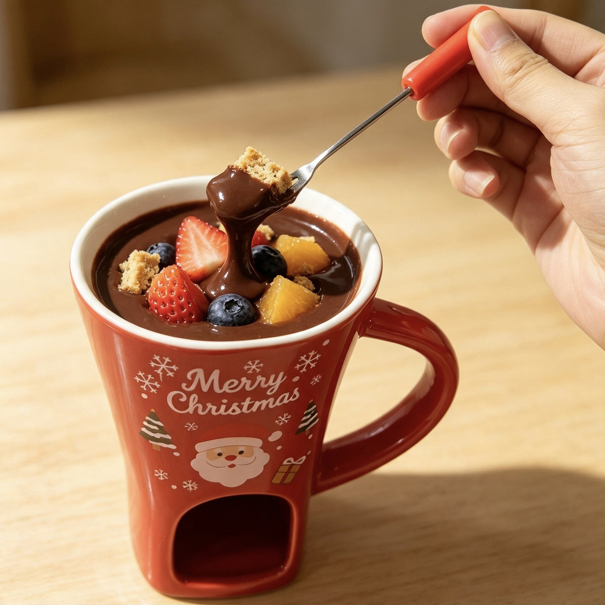 🍪Ceramic Chocolate and Cheese Fondue Melter Mug with Fork☕