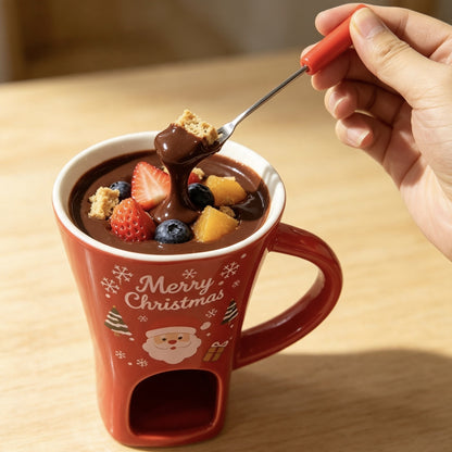 🍪Ceramic Chocolate and Cheese Fondue Melter Mug with Fork☕