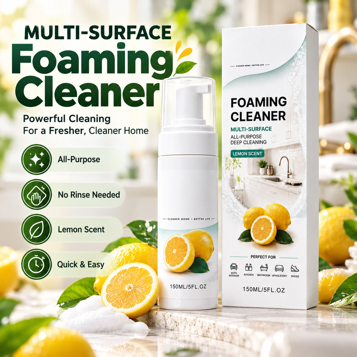 Heavy-Duty Multi-Purpose Foam Cleaner – No-Rinse Stain Remover and Degreaser