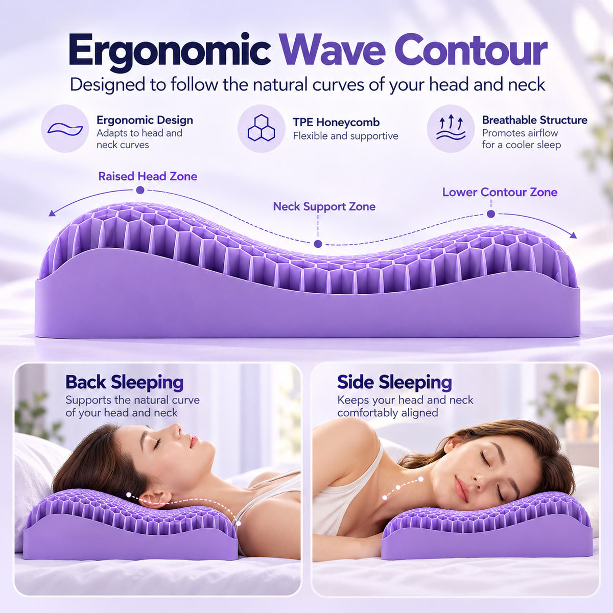 TPE Honeycomb Gel Pillow – Washable Adaptive Support Pillow