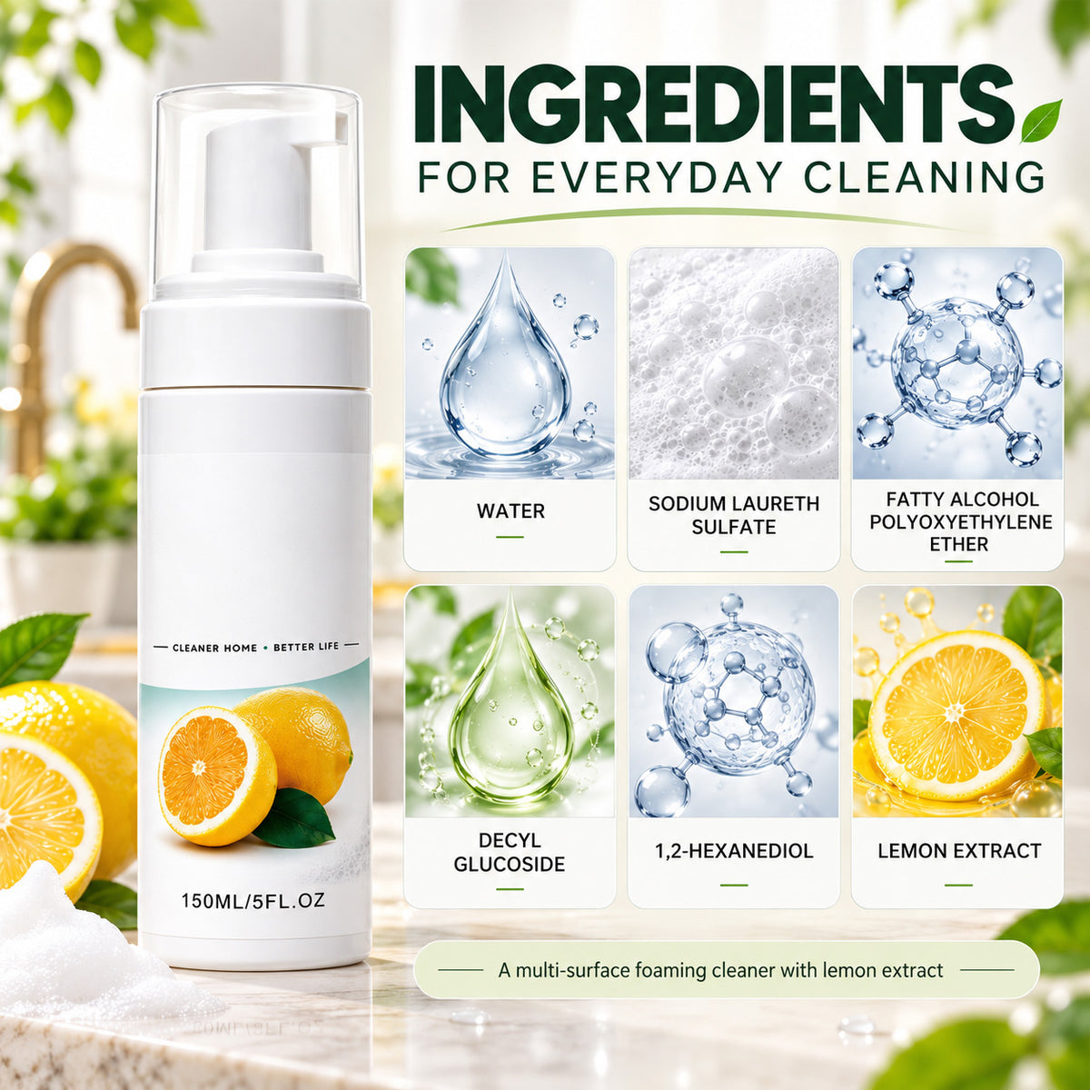 Heavy-Duty Multi-Purpose Foam Cleaner – No-Rinse Stain Remover and Degreaser