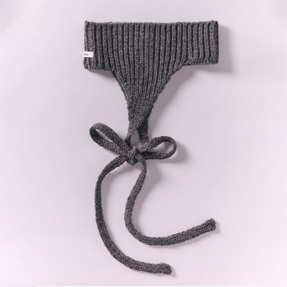 Wool Ear Warmer Headband with Ties – Dark Grey