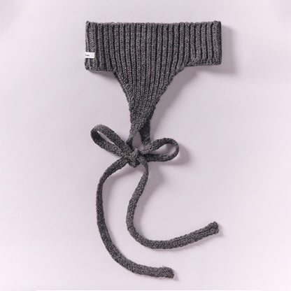 Wool Ear Warmer Headband with Ties – Dark Grey