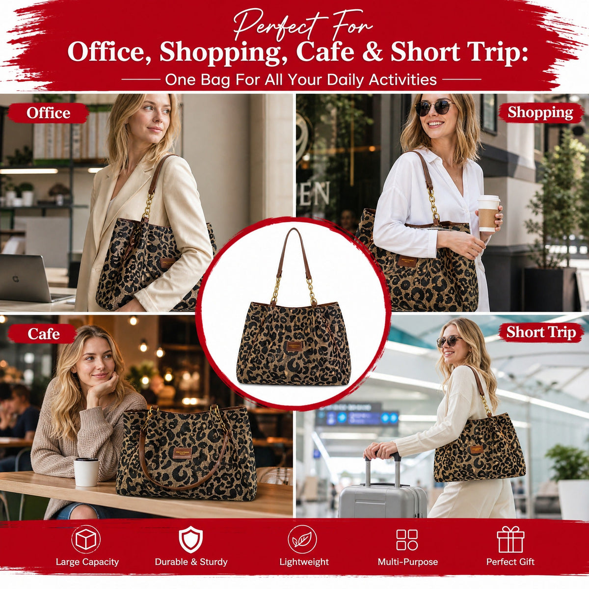 🎁2026 New Arrivals💥Large Capacity Tote Bag with Leopard Print