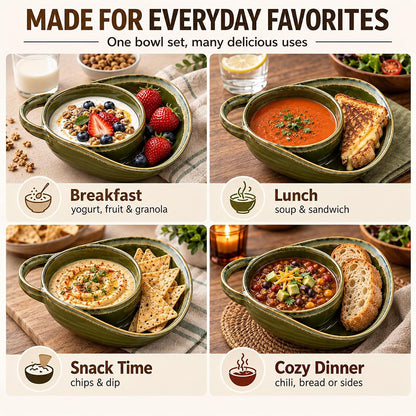 Ceramic Soup & Toasty Bowls with Handles – Rustic Reactive Glaze Design