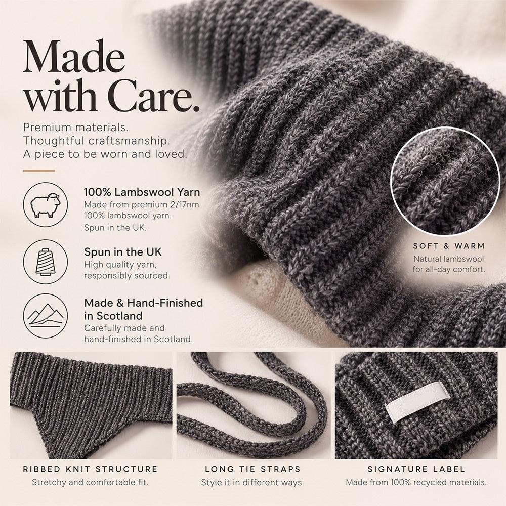 Wool Ear Warmer Headband with Ties – Dark Grey