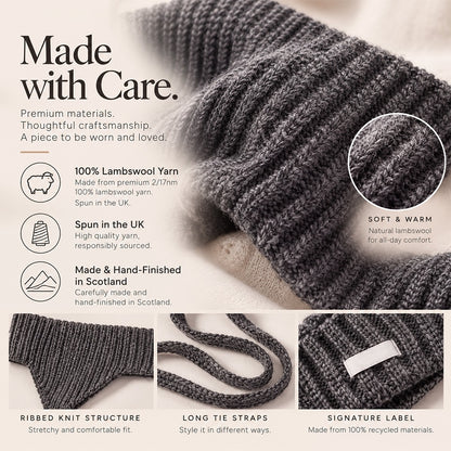 Wool Ear Warmer Headband with Ties – Dark Grey