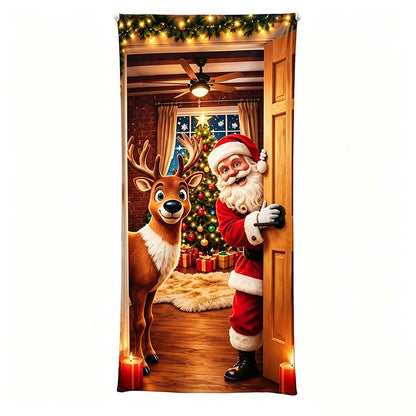 Santa Christmas Door Cover with Elastic Edges | Reusable Holiday Decor