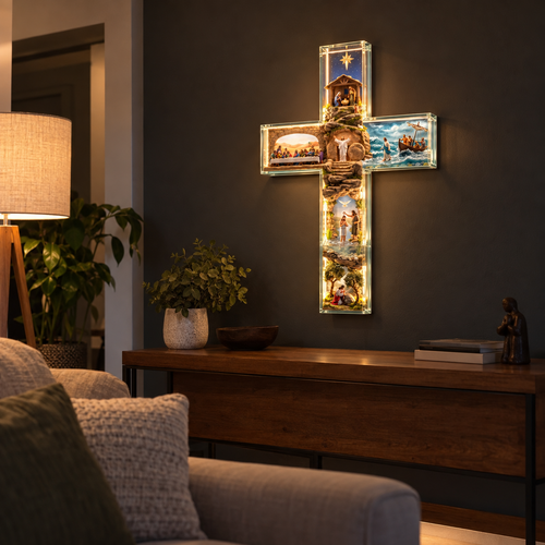Lighted Life of Jesus Christ Wall Art Cross