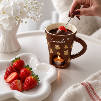 Mini Ceramic Fondue Mug Set with Fork