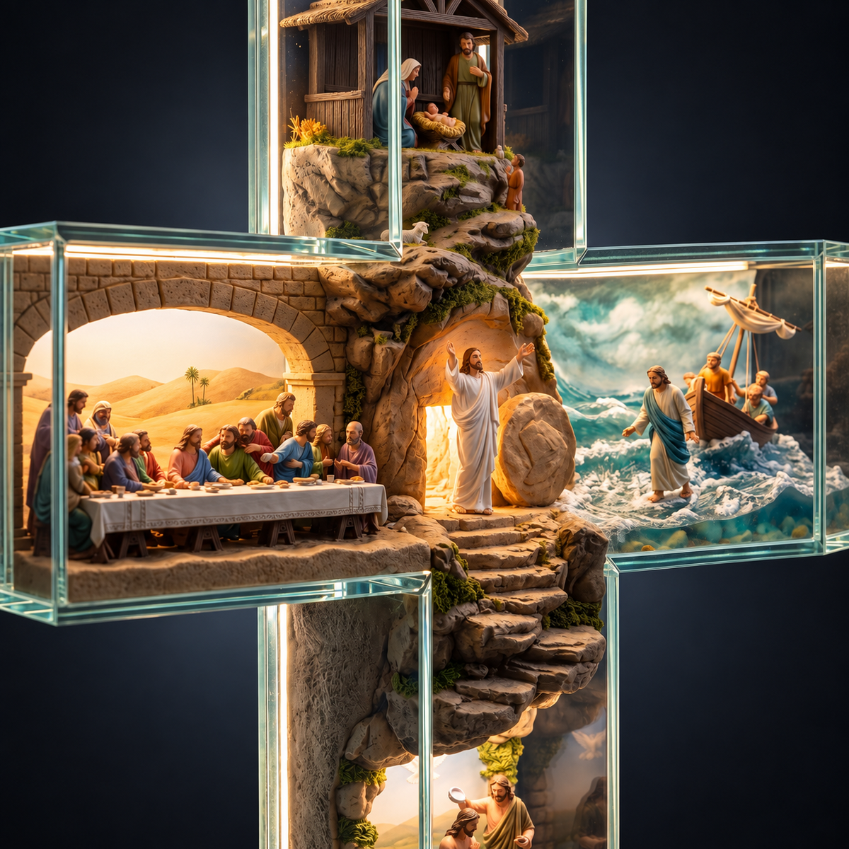 Lighted Life of Jesus Christ Wall Art Cross