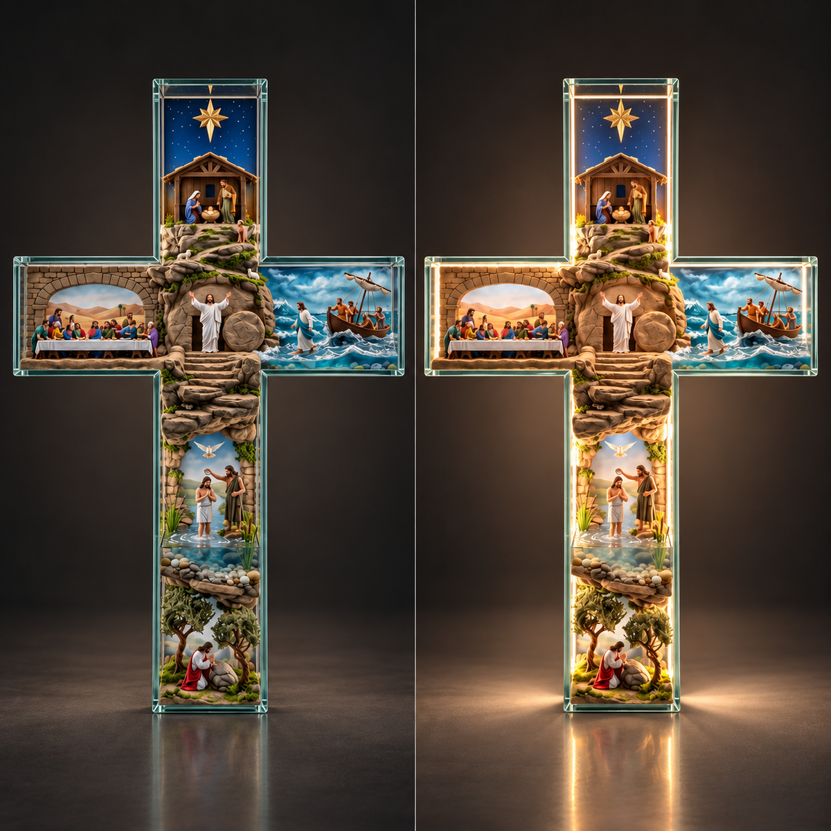 Lighted Life of Jesus Christ Wall Art Cross