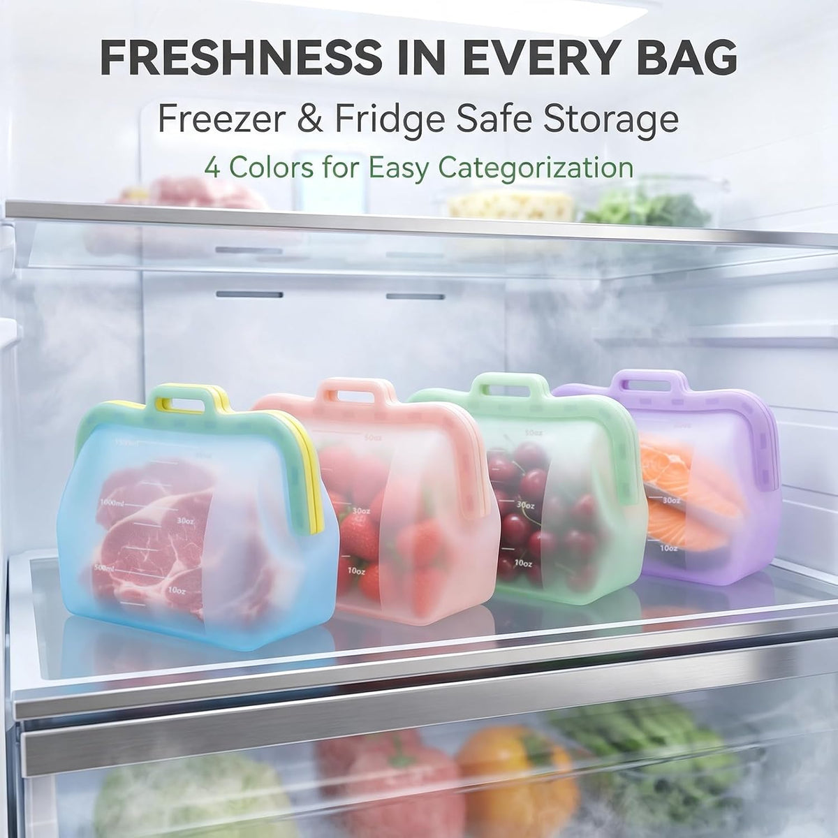 ✨ Reusable Magnetic Silicone Food Storage Bag | Leakproof & Space-Saving Kitchen Essential