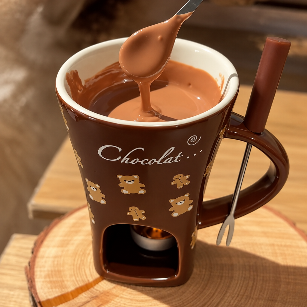 Mini Ceramic Fondue Mug Set with Fork