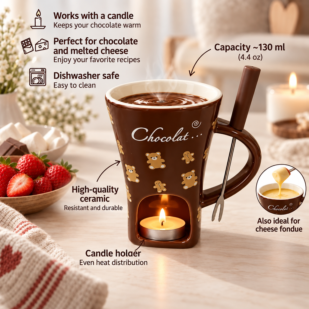 Mini Ceramic Fondue Mug Set with Fork