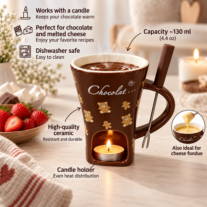 Mini Ceramic Fondue Mug Set with Fork