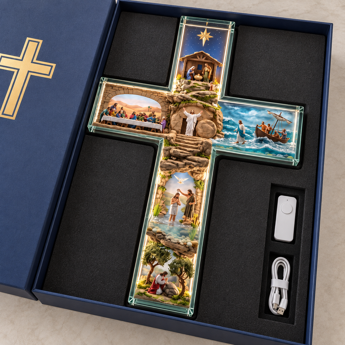 Lighted Life of Jesus Christ Wall Art Cross