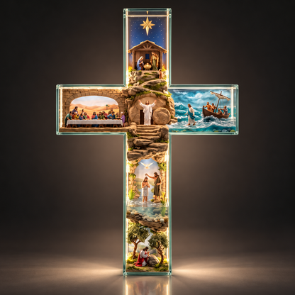 Lighted Life of Jesus Christ Wall Art Cross