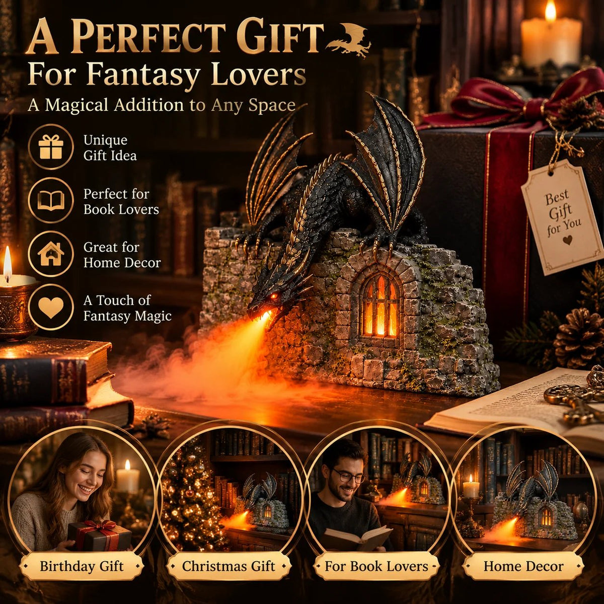 🐉 Dragon Humidifier with Flame Effect – Fantasy Magic for Your Reading Nook