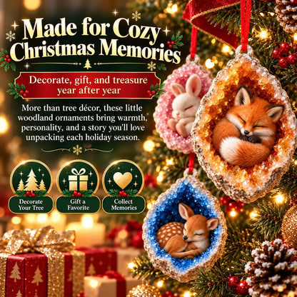 🎄 Woodland Geode Animal Ornaments – Tiny Christmas Friends Hidden in Crystal Magic