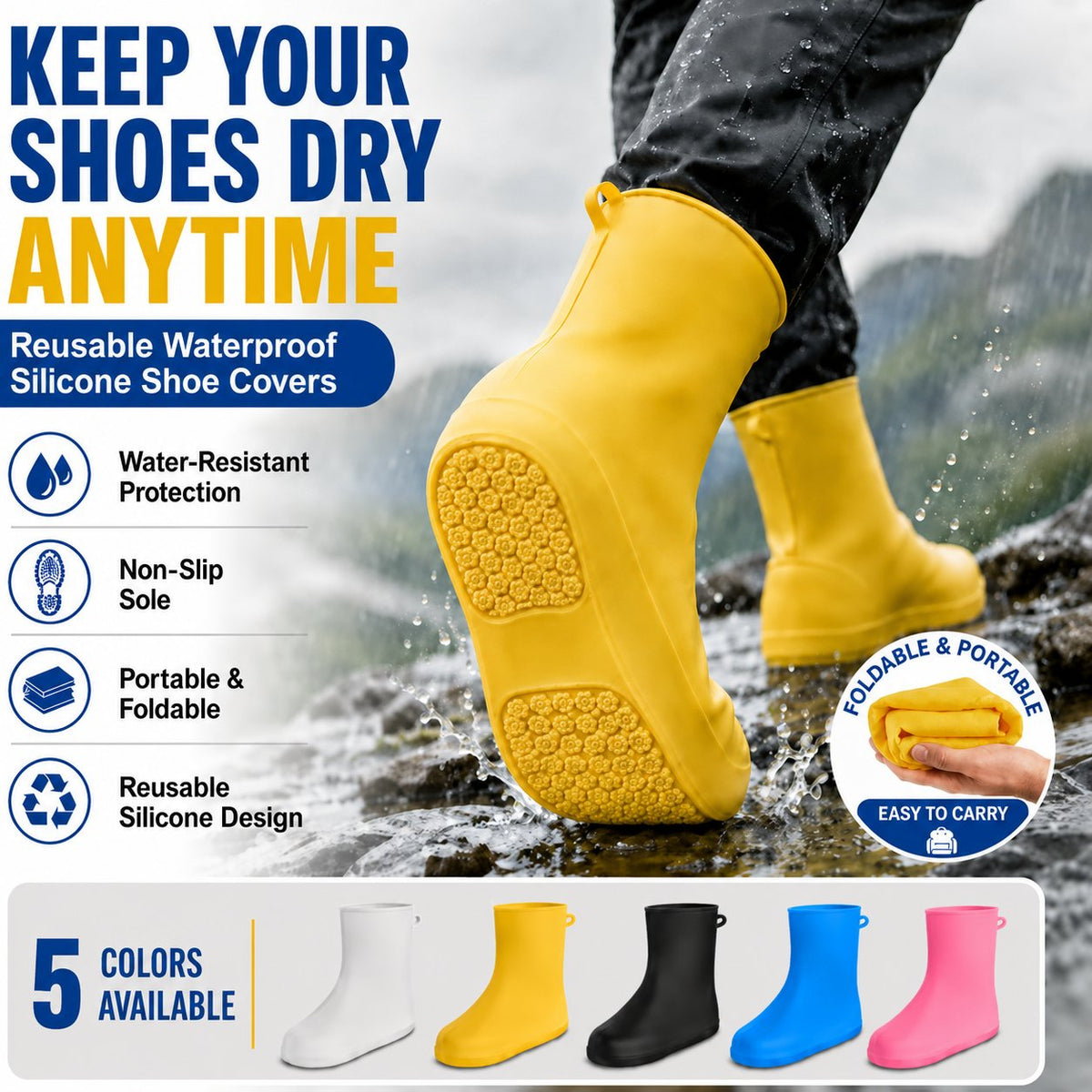 🌧️Heavy-Duty Non-Slip Reusable Waterproof Shoe Covers – Keep Shoes Clean & Dry