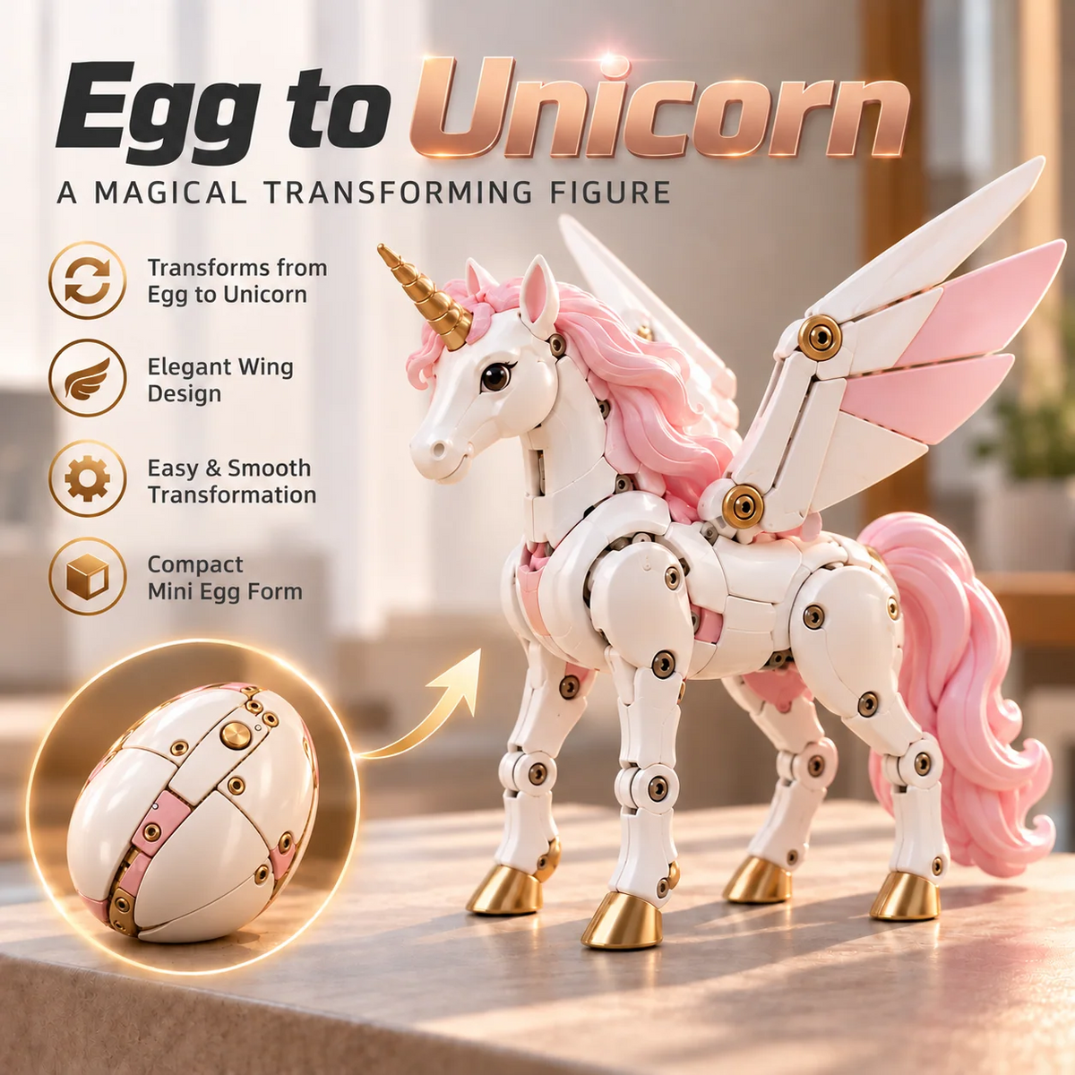 🦄 2-in-1✨ Transforming Mechanical Unicorn Egg – Winged Fantasy Figure