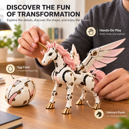 🦄 2-in-1✨ Transforming Mechanical Unicorn Egg – Winged Fantasy Figure