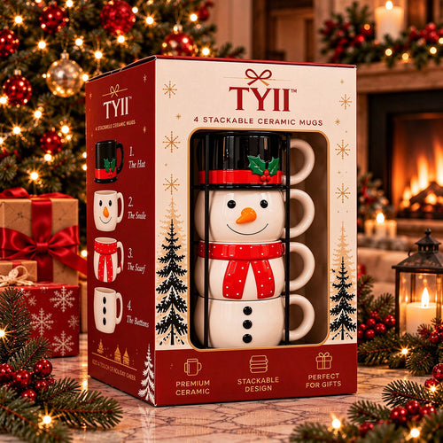 TYII™ Christmas Stackable Ceramic Mugs – Festive Holiday Drinkware & Gift Set
