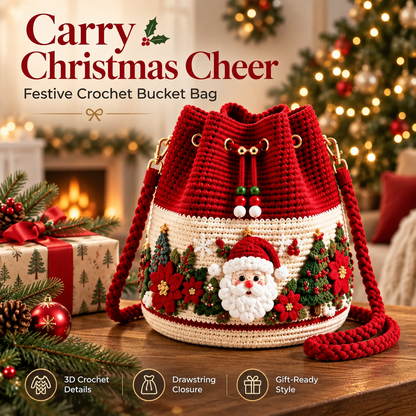 🎄Christmas Crochet Bucket Bag ✨ Festive Crossbody Holiday Purse
