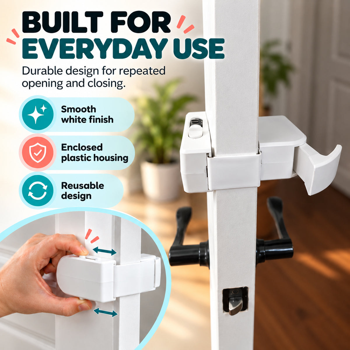 Childproof Interior Door Safety Lock – Snap-On Door Latch