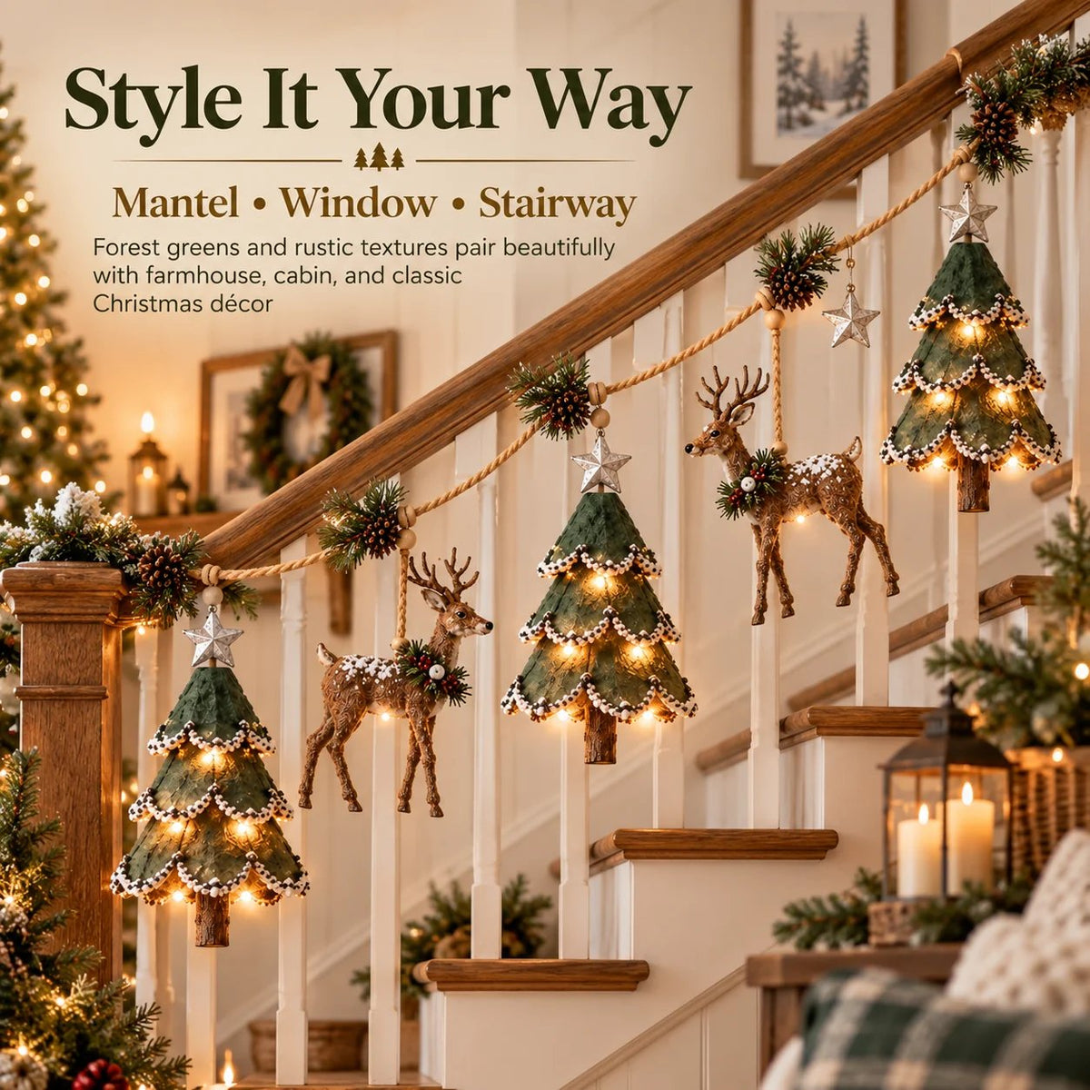 🎄Lighted Woodland Christmas Garland🦌