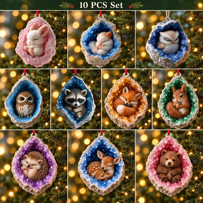 🎄 Woodland Geode Animal Ornaments – Tiny Christmas Friends Hidden in Crystal Magic