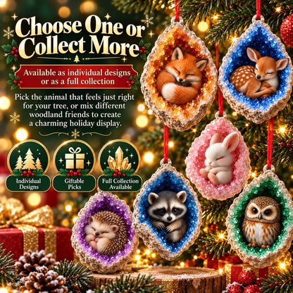 🎄 Woodland Geode Animal Ornaments – Tiny Christmas Friends Hidden in Crystal Magic