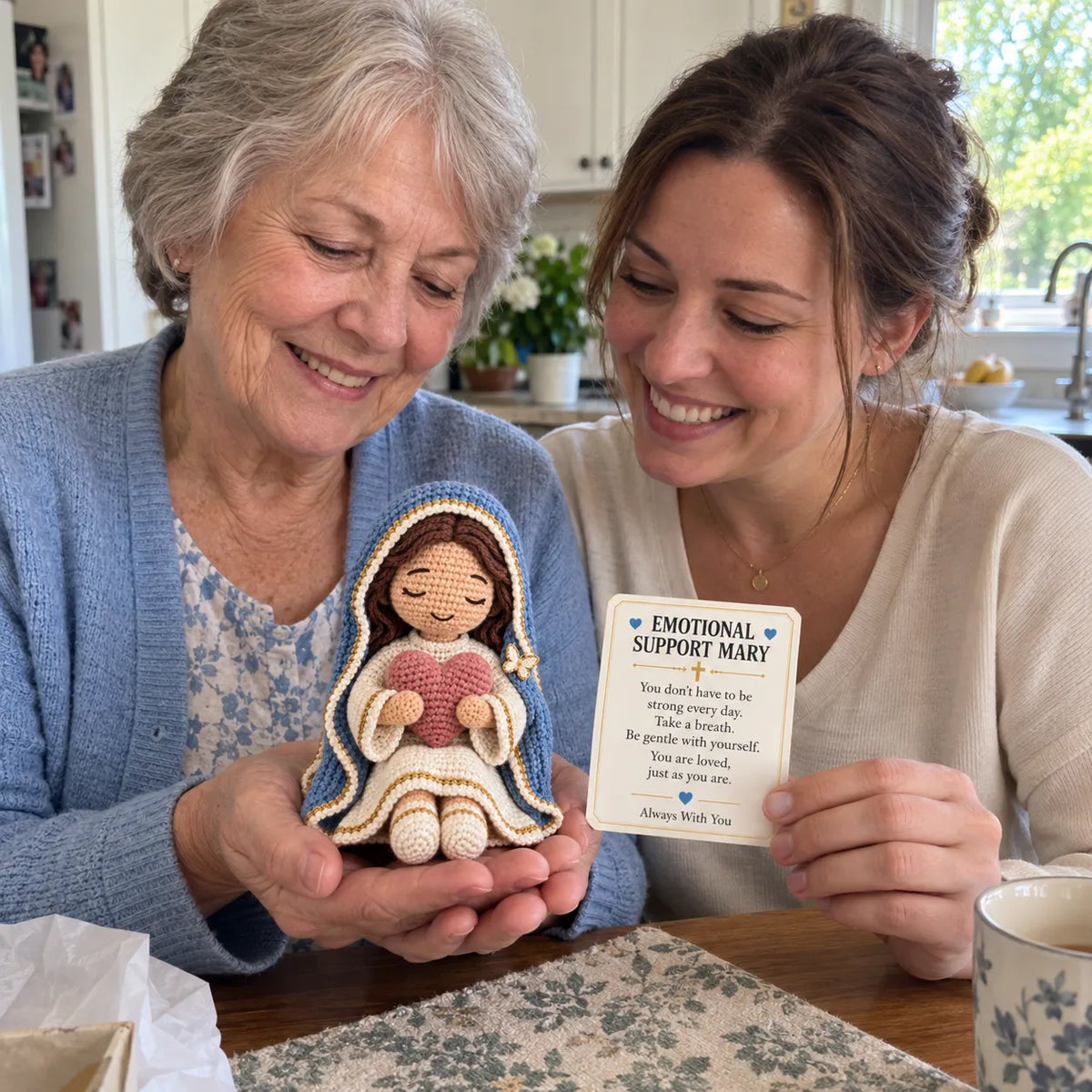 💙Always With You Mary Comfort Doll | Handmade Crochet Companion Holding A Heart with Encouragement Card ✨