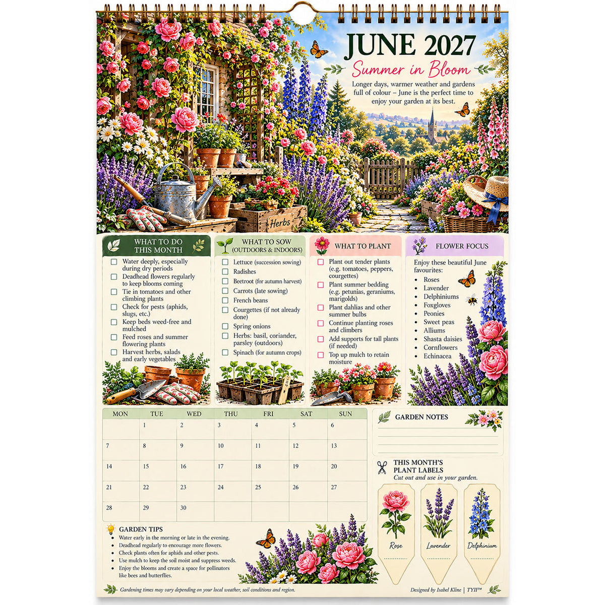 2027 Four Seasons Gardening Calendar & Monthly Planner – A4 Wall Calendar with Planting Guide, Garden Tasks & Plant Labels | TYII™