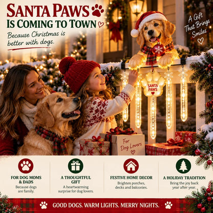 🐾 Santa Paws Porch Christmas Decoration – Lighted Dog Railing Decoration 🎄✨