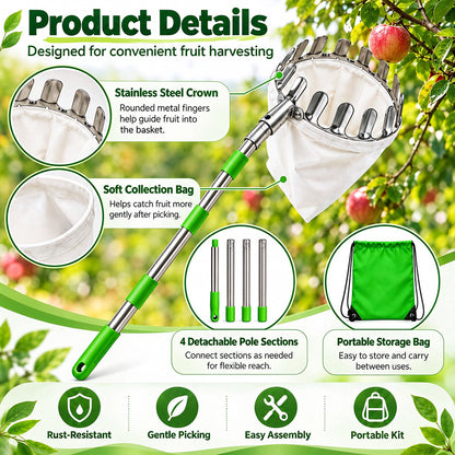 📢📢50% OFF !! ⏰Fruit Picker Head Basket – Durable Design, Easy Attach & Perfect for Reaching High Branches Without a Ladder 🌳
