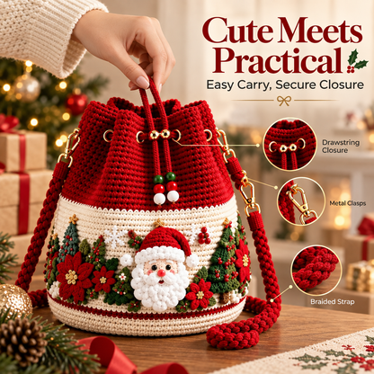 🎄Christmas Crochet Bucket Bag ✨ Festive Crossbody Holiday Purse
