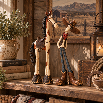 🤠🐴 Whimsical Western Cowboy & Horse Figurine Duo 🌵