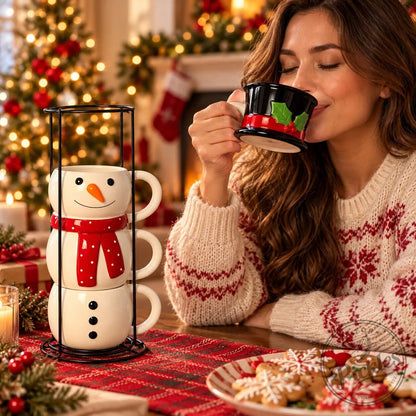 TYII™ Christmas Stackable Ceramic Mugs – Festive Holiday Drinkware & Gift Set