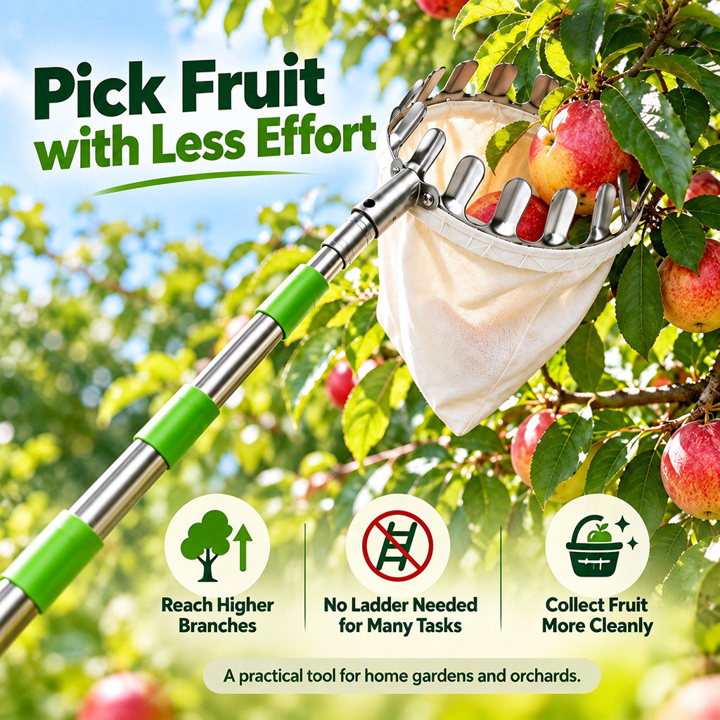 📢📢50% OFF !! ⏰Fruit Picker Head Basket – Durable Design, Easy Attach & Perfect for Reaching High Branches Without a Ladder 🌳